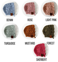 Load image into Gallery viewer, Baby Bonnets, Summer Bonnet, Cotton Baby Headwear, Photo Prop, Baby Hat, crochet, knit, knitting, handmade, Easter