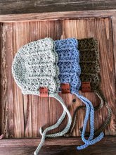 Load image into Gallery viewer, Baby Bonnets, Summer Bonnet, Cotton Baby Headwear, Photo Prop, Baby Hat, crochet, knit, knitting, handmade, Easter