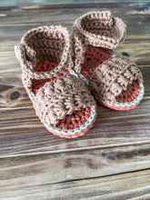 Load image into Gallery viewer, 0-3 month Cotton Baby Sandals, Baby Shoes, Photo prop, Soft Baby Shoe, Baby summer Shoe, summer wear, Footwear, knit wear, Crochet