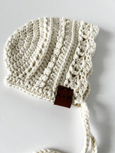 Load image into Gallery viewer, Azalea Baby Bonnets, Summer Bonnet, Cotton Baby Headwear, Photo Prop, Baby Hat, crochet, knit, knitting, handmade