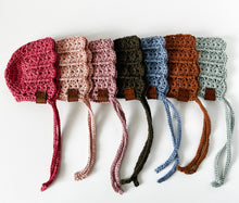 Load image into Gallery viewer, Baby Bonnets, Summer Bonnet, Cotton Baby Headwear, Photo Prop, Baby Hat, crochet, knit, knitting, handmade, Easter