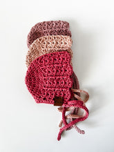 Load image into Gallery viewer, Baby Bonnets, Summer Bonnet, Cotton Baby Headwear, Photo Prop, Baby Hat, crochet, knit, knitting, handmade, Easter