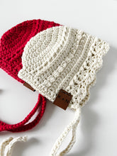 Load image into Gallery viewer, Azalea Baby Bonnets, Summer Bonnet, Cotton Baby Headwear, Photo Prop, Baby Hat, crochet, knit, knitting, handmade