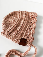 Load image into Gallery viewer, Azalea Baby Bonnets, Summer Bonnet, Cotton Baby Headwear, Photo Prop, Baby Hat, crochet, knit, knitting, handmade