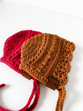 Load image into Gallery viewer, Azalea Baby Bonnets, Summer Bonnet, Cotton Baby Headwear, Photo Prop, Baby Hat, crochet, knit, knitting, handmade